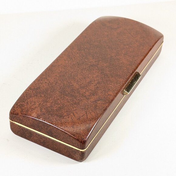 1970s Faux Leather brown jewelry box for men, Fleur de Lys logo - Picture 8 of 11